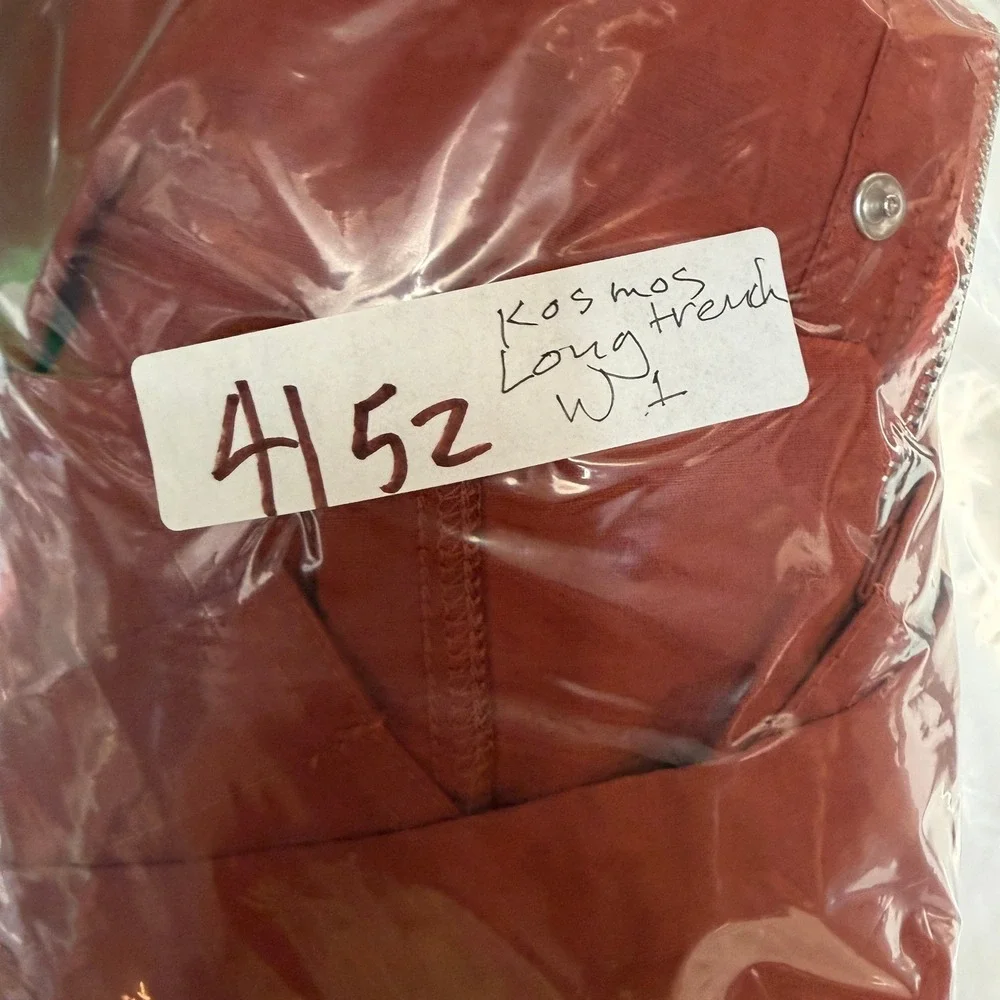 Womens Large Rust Orange Utility Coat Trench LONG Drawstring Long Rayon BBY1002 - Picture 11 of 16